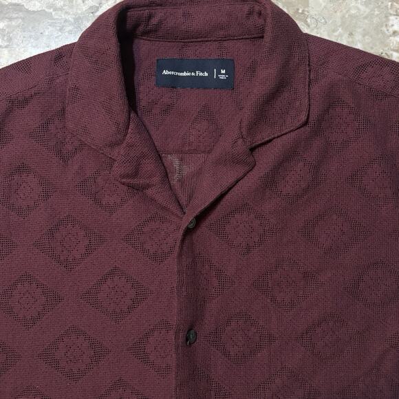 Abercrombie & Fitch Shirt Mens Medium Red Knit Crochet Sweater Johnny Collar - Picture 1 of 11